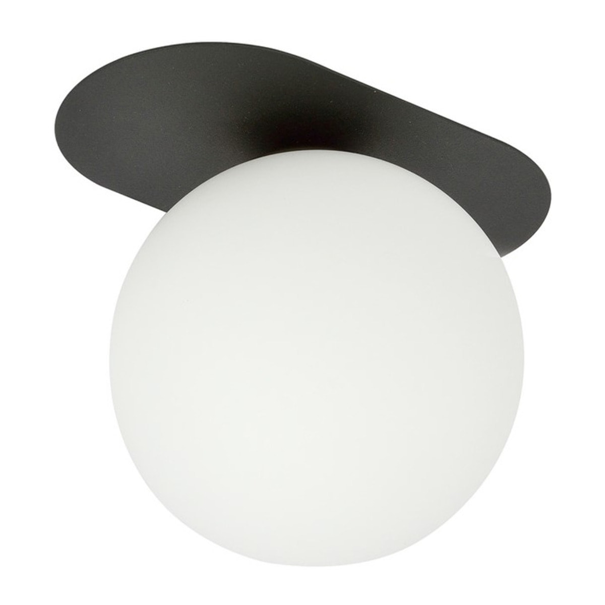 Lampada da soffitto Plaza nera con diffusore in vetro opalino