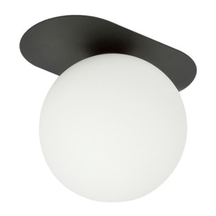 Lampada da soffitto Plaza nera con diffusore in vetro opalino