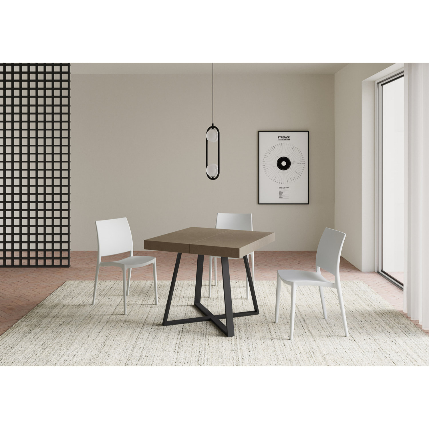 Tavolo allungabile 90x90/194 cm Abbraccio tortora gambe antracite