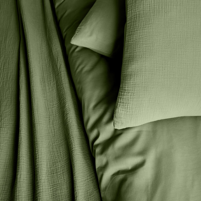 Parure de lit gaze de coton kaki ALIX