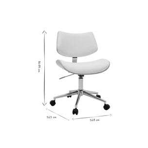 Chaise de bureau à roulettes design blanc, bois clair chêne et métal MALMO