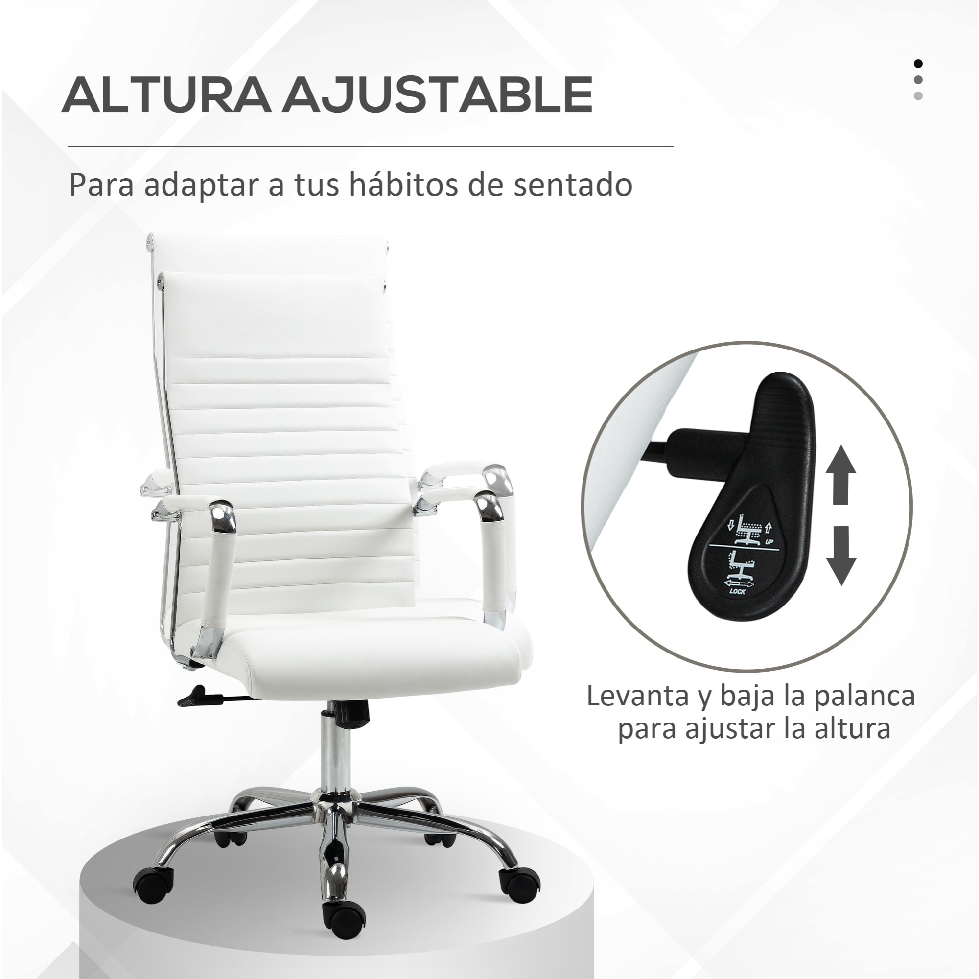 Silla de Oficina Silla de Escritorio Giratoria 360° Basculante con Altura Ajustable y Reposabrazos Tapizado en Piel Sintética 54x62x104-114 cm Blanco