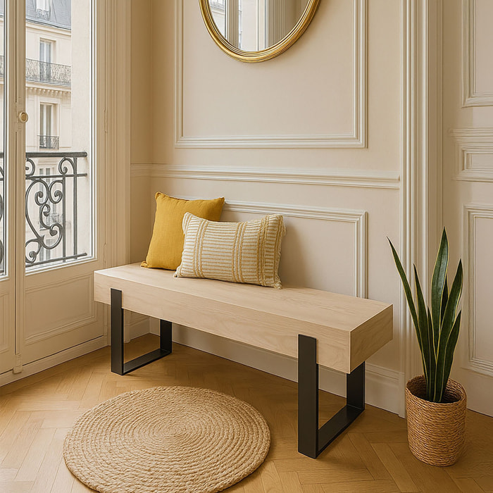 Banc en bois et pieds en métal noir ORA