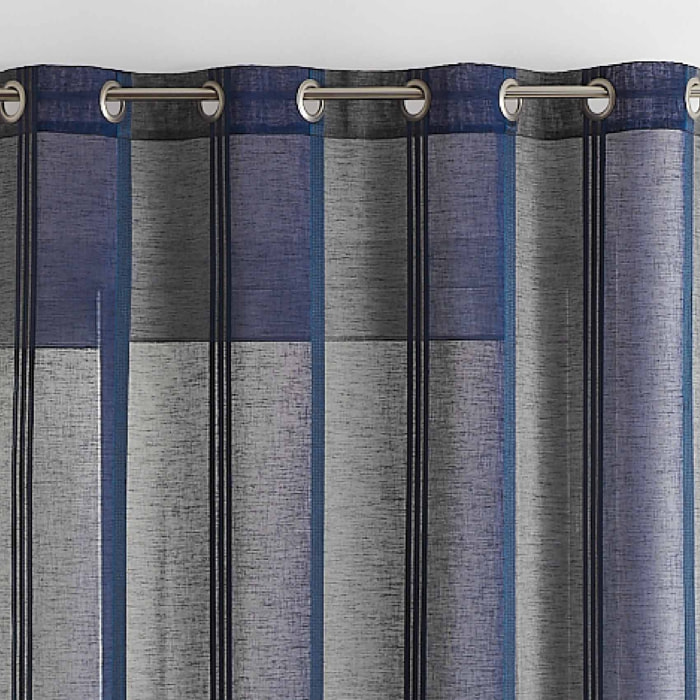 Voilage en étamine à rayures verticales et colorées - Bleu