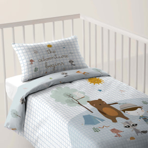 Funda Nórdica Estampada - Reversible - Infantil - Cierre Solapa - 100% Algodón - Incluye 1 Funda de Almohada - Cuna/Maxicuna - Aventura Bosque