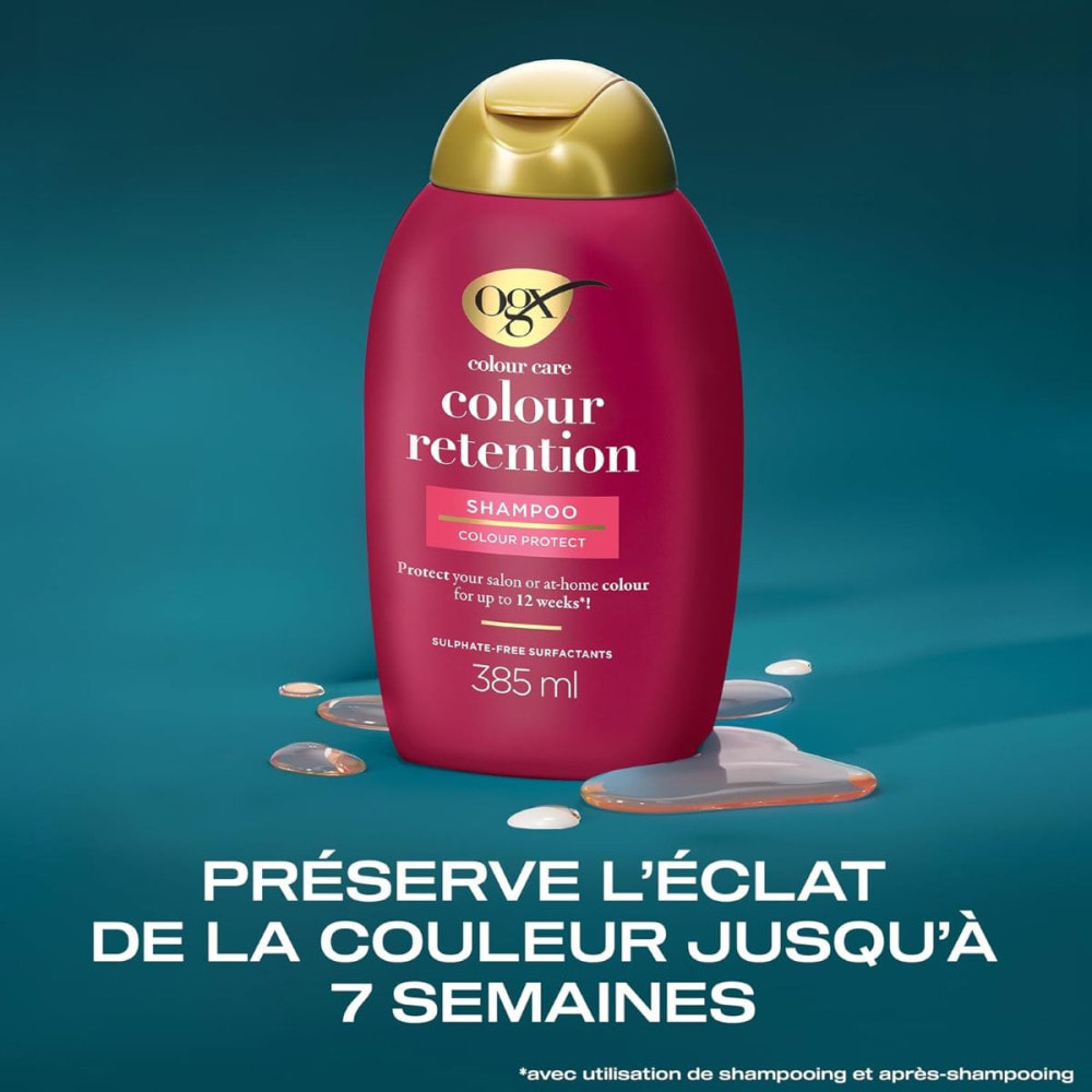 OGX Shampooing Colour Retention, 385ml – Shampoing protecteur pour prolonger la couleur – Shampoing pour aider à protéger les ch