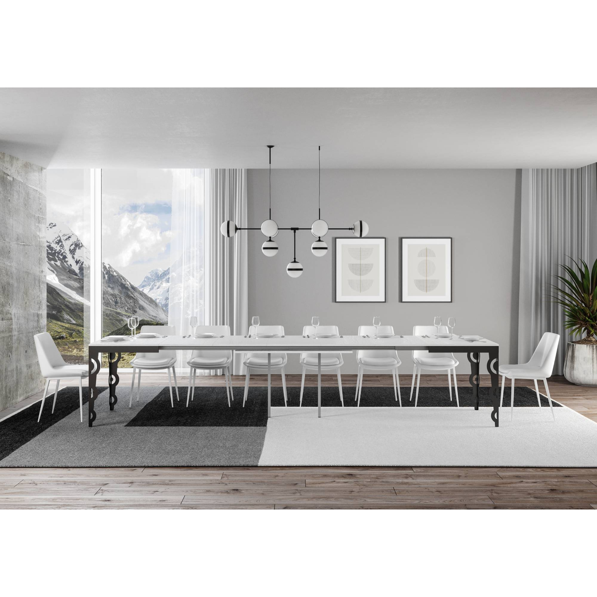 Mesa extensible 90x160/420 cm Karamay Evolution Fresno Blanco estructura Antracita