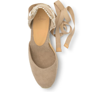 Alpargatas de cuña de mujer Carina en algodón acabado lavado, cierre mediante lazada