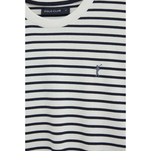 Polo a righe ecrù e blu marino fit ampio con logo Rigby Go