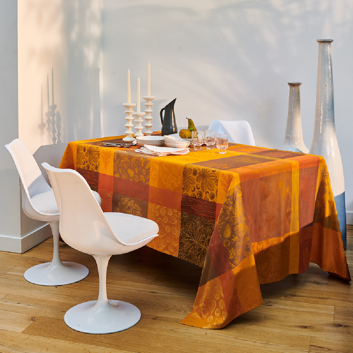 Nappe pur coton motif jacquard orange Mille bois d'automne potiron