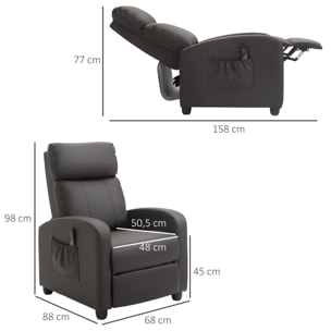 Sillón de Masaje Relax Reclinable con Mando a Distancia 2 Zonas de Masaje 8 Programas 5 Niveles de Intensidad y Temporizador Tapizado en PU 68x88x98 cm Marrón