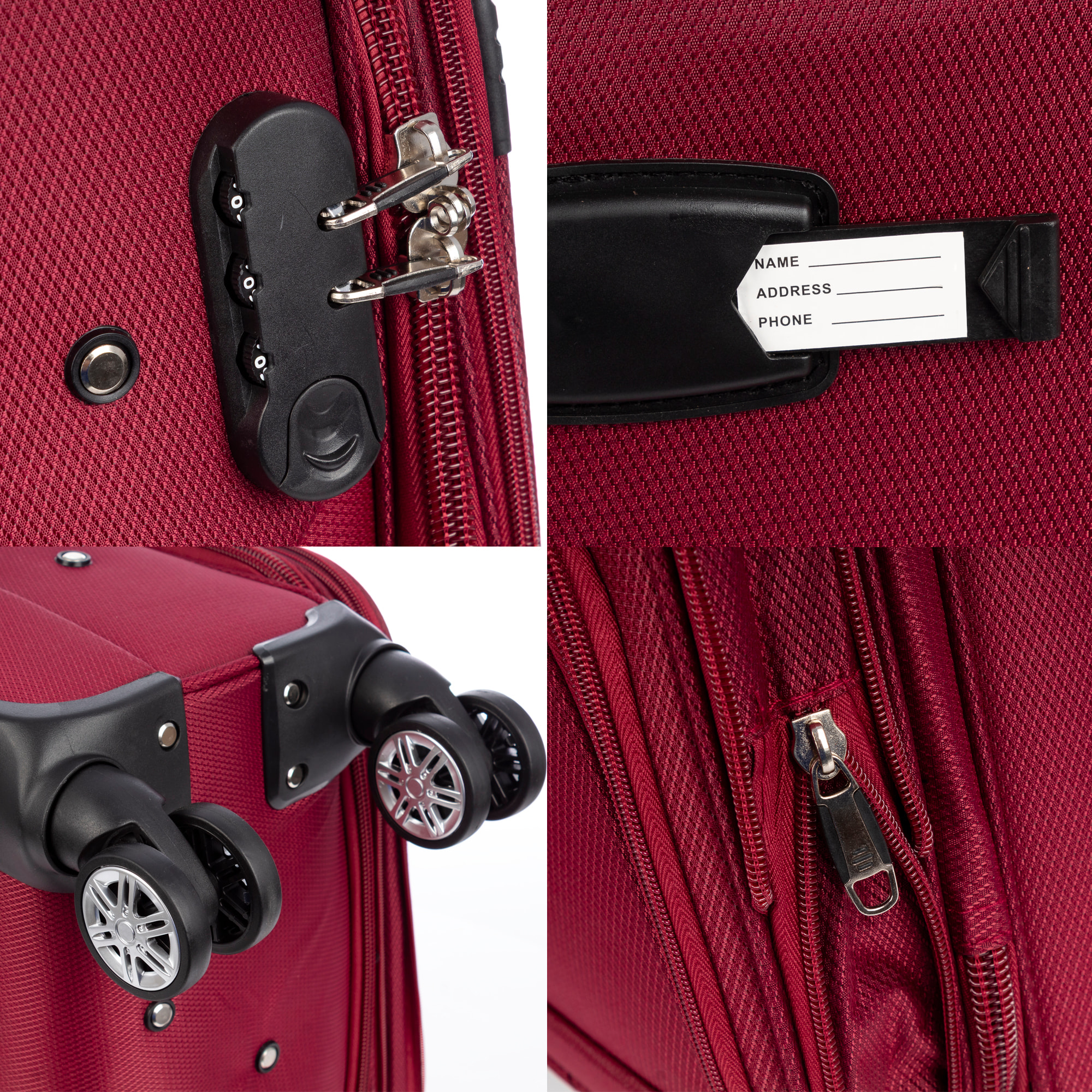 Juego de 3 maletas Trolley extensibles de tela, semirrígidas. Cerradura numérica, 4 ruedas giratorias 360°.