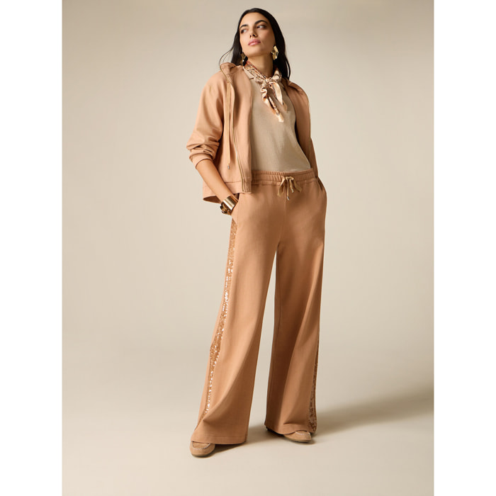 Oltre - Pantaloni palazzo in felpa con paillettes - Marrone
