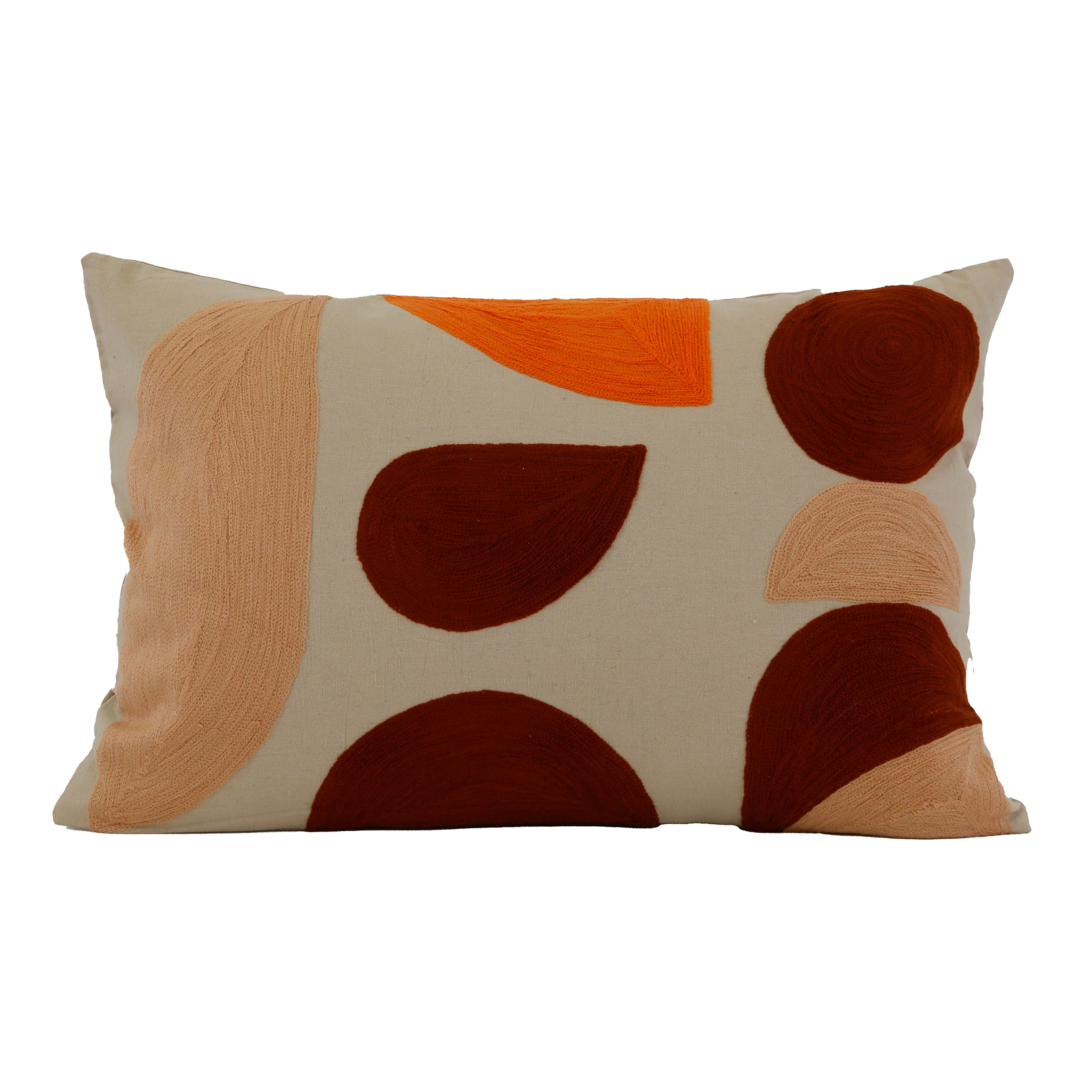 Coussin brodé motif abstrait - Brique