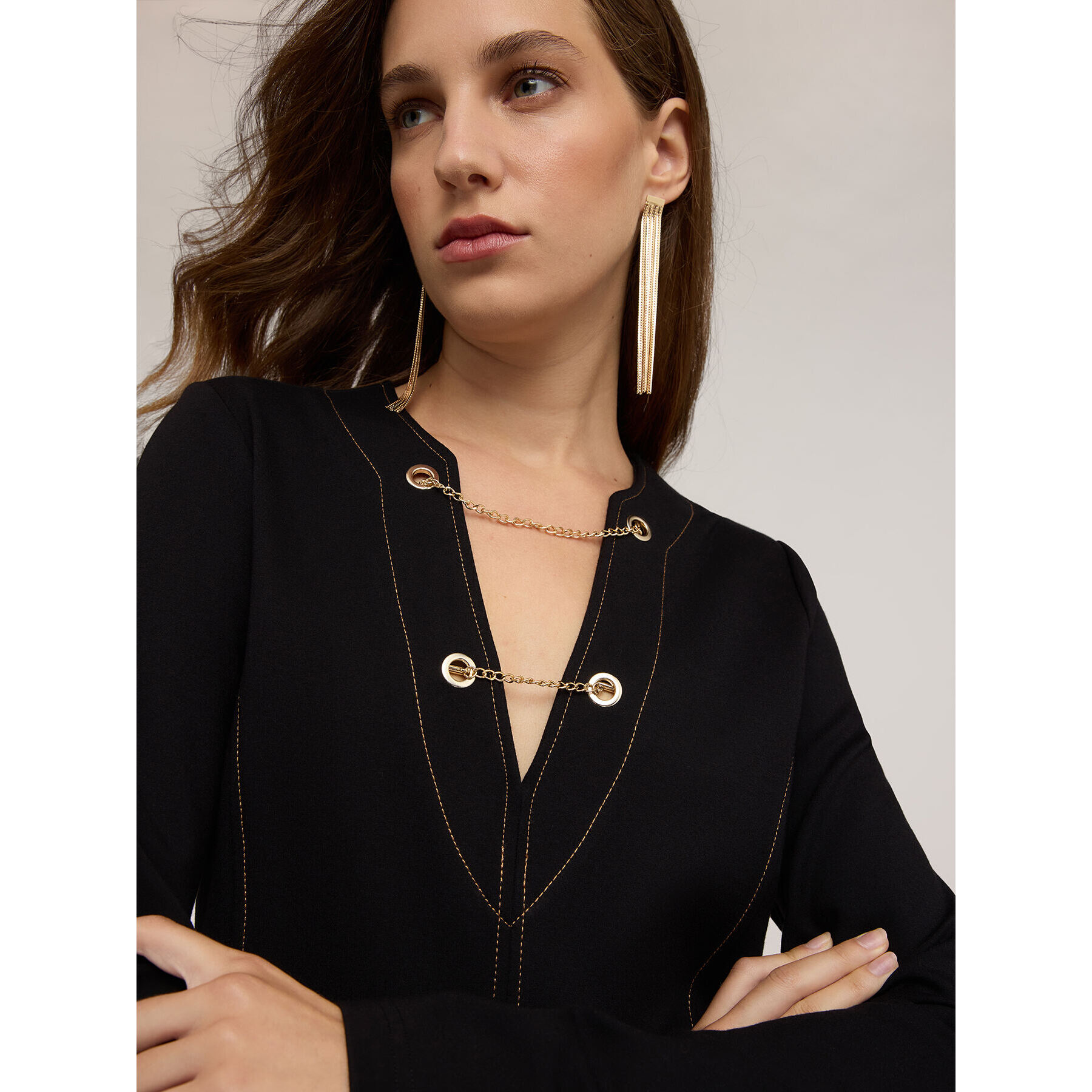 Motivi - Vestido ajustado en punto milano con cadenas - Negro