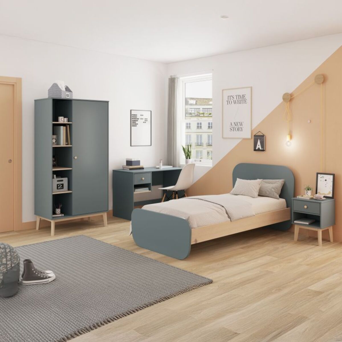 Mesa de escritorio Misty Breeze Verde Salvia - Oak Soft