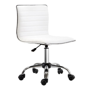 Chaise de bureau design style Chesterfield acier chromé revêtement synthétique blanc