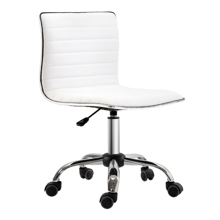 Chaise de bureau design style Chesterfield acier chromé revêtement synthétique blanc