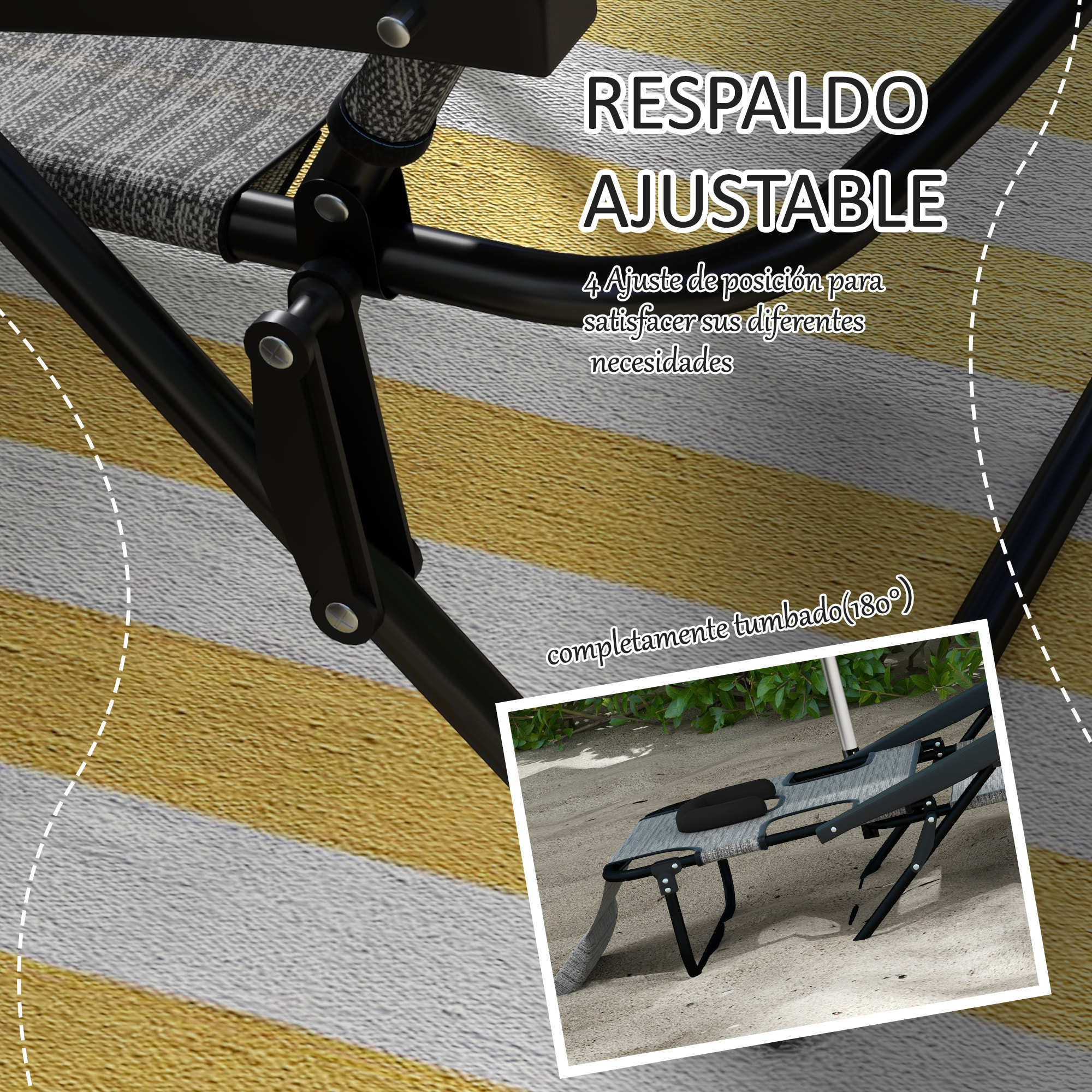 Conjunto de 2 Tumbonas Plegables Tumbonas de Jardín con Respaldo Ajustable en 4 Niveles Orificio de Lectura y Reposacabezas para Terraza Piscina 194x72x31 cm Gris