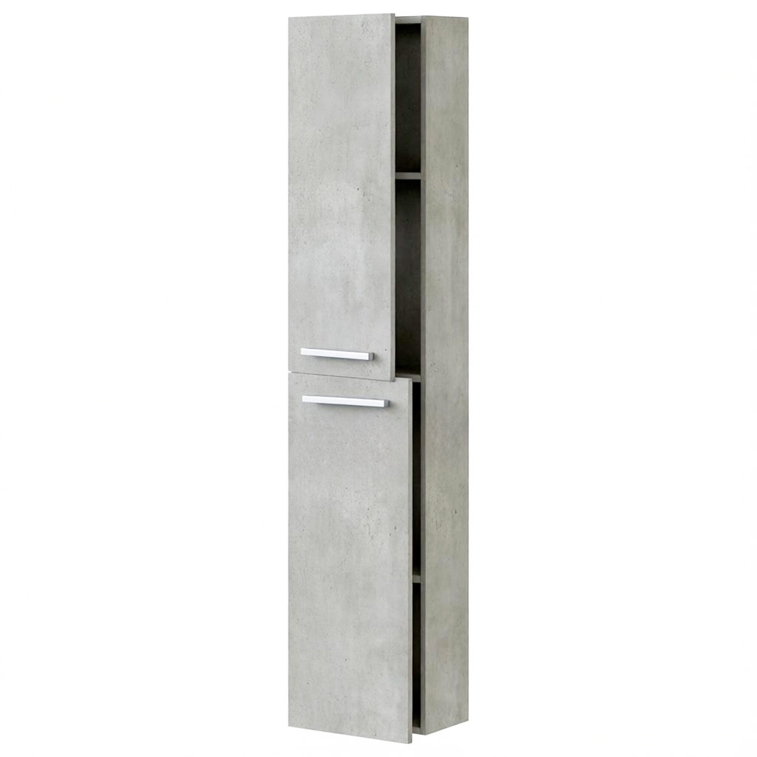Mobile Alto Da Bagno Sospeso Con 2 Ante E 3 Mensole Interne Colonna Moderna Sospesa Salvaspazio Melaminico Chiusura Assistita Design Industriale Lavanderia Ingresso 150 x 30 x 25 Cm Grigio Cemento