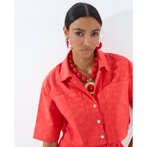 Camicia a maniche corte in twill con logo Jacquard LC