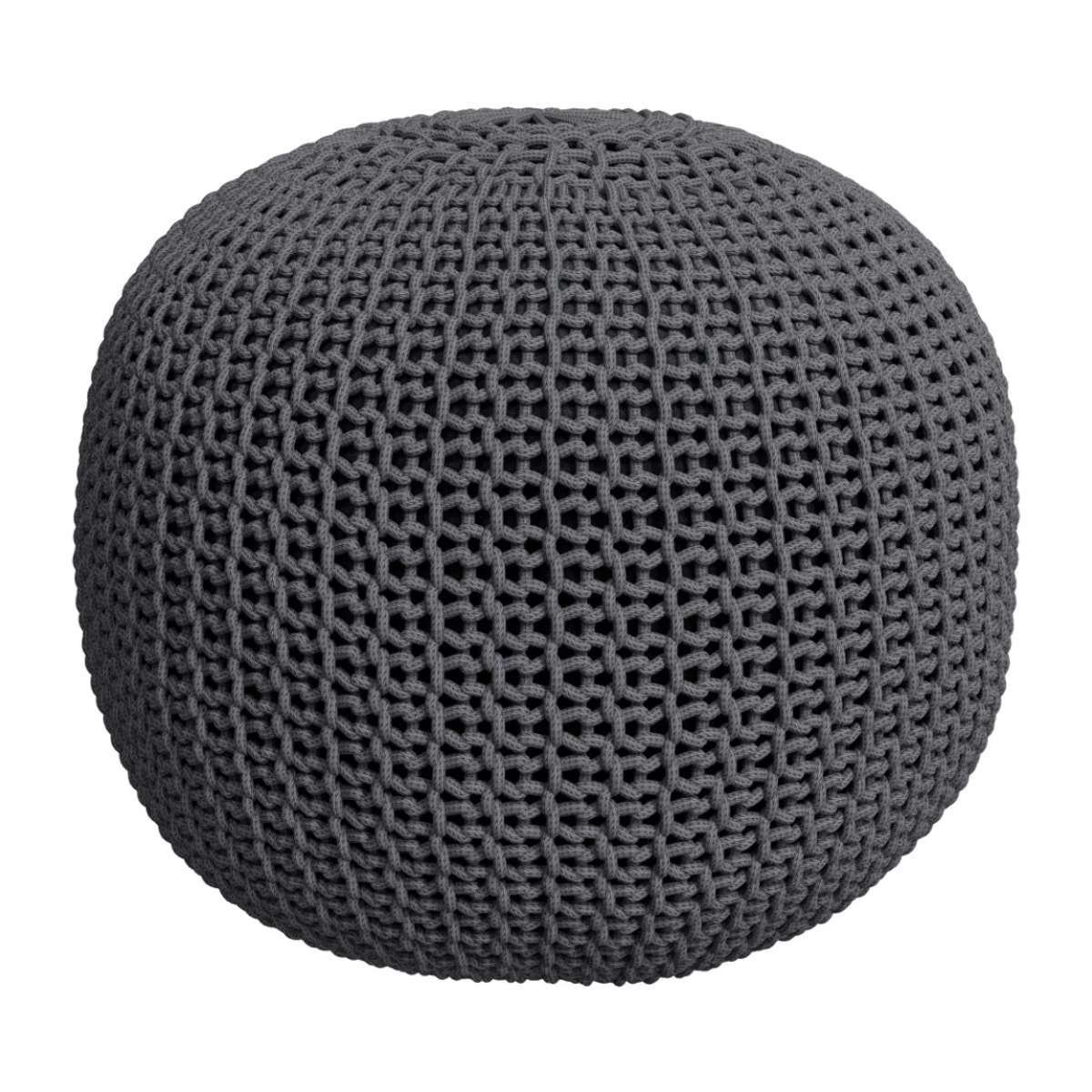 Pouf tricot rond en coton gris foncé  D40 cm - Elisa