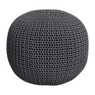 Pouf tricot rond en coton gris foncé  D40 cm - Elisa