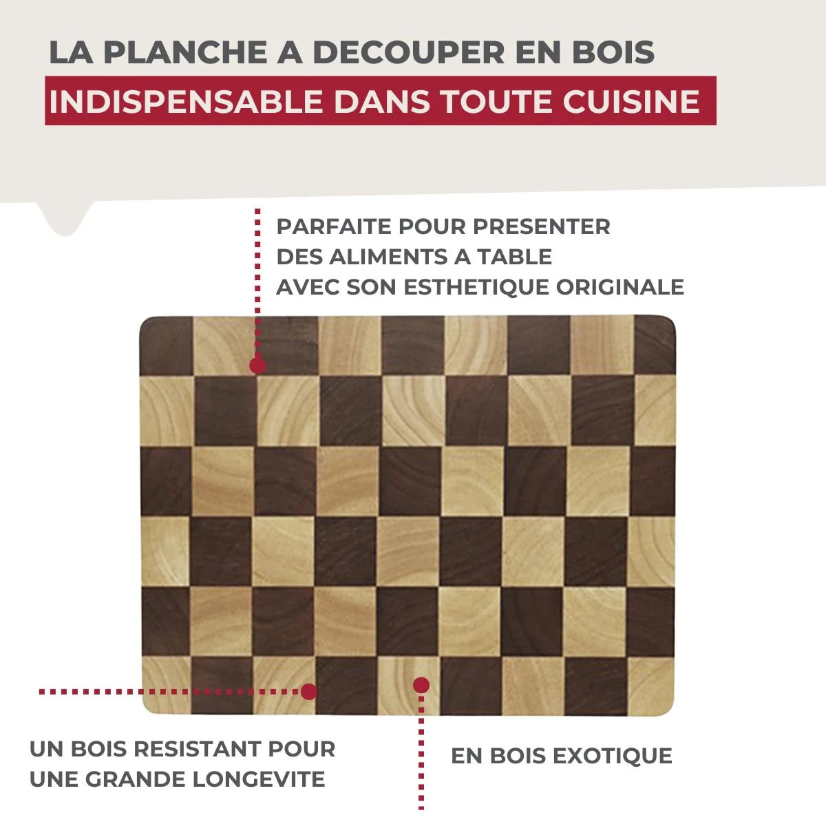 Planche à découper en hévéa Fackelmann Boissellerie