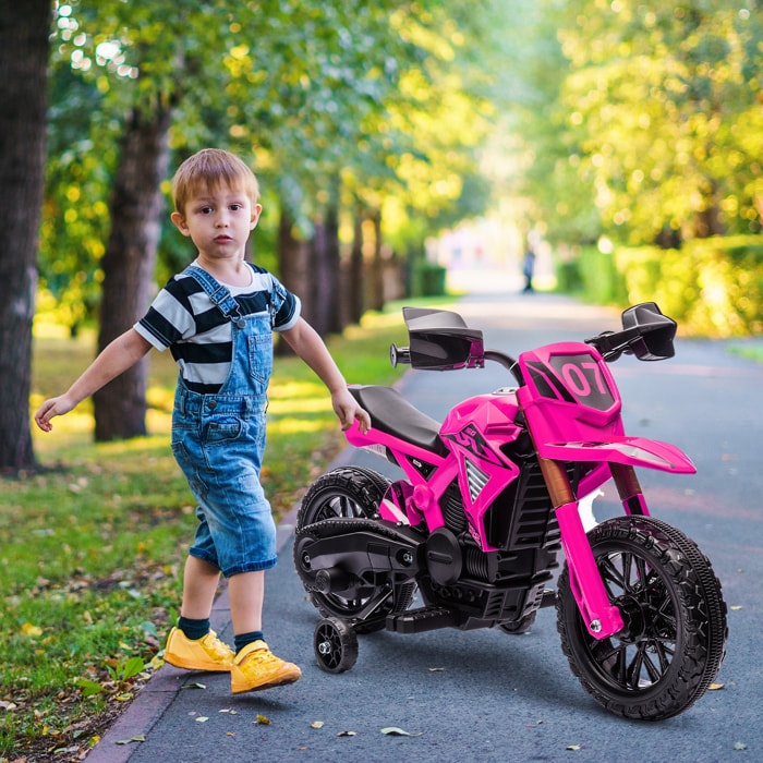 Moto Eléctrica para Niños de +3 Años Moto de Batería 12V para Niños con Ruedas de Entrenamiento Acelerador en Puño y Bocina Carga 30 kg Rosa