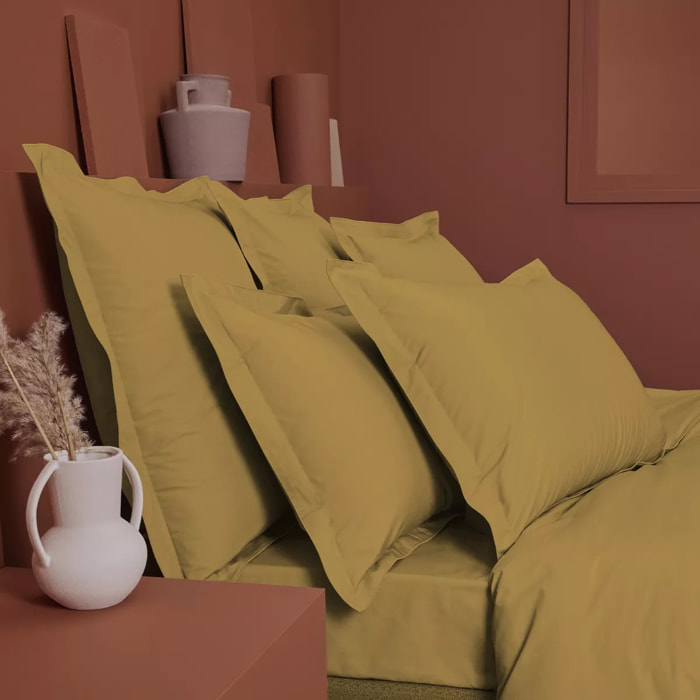 Drap housse duo percale de coton uni jaune La percale francaise safran