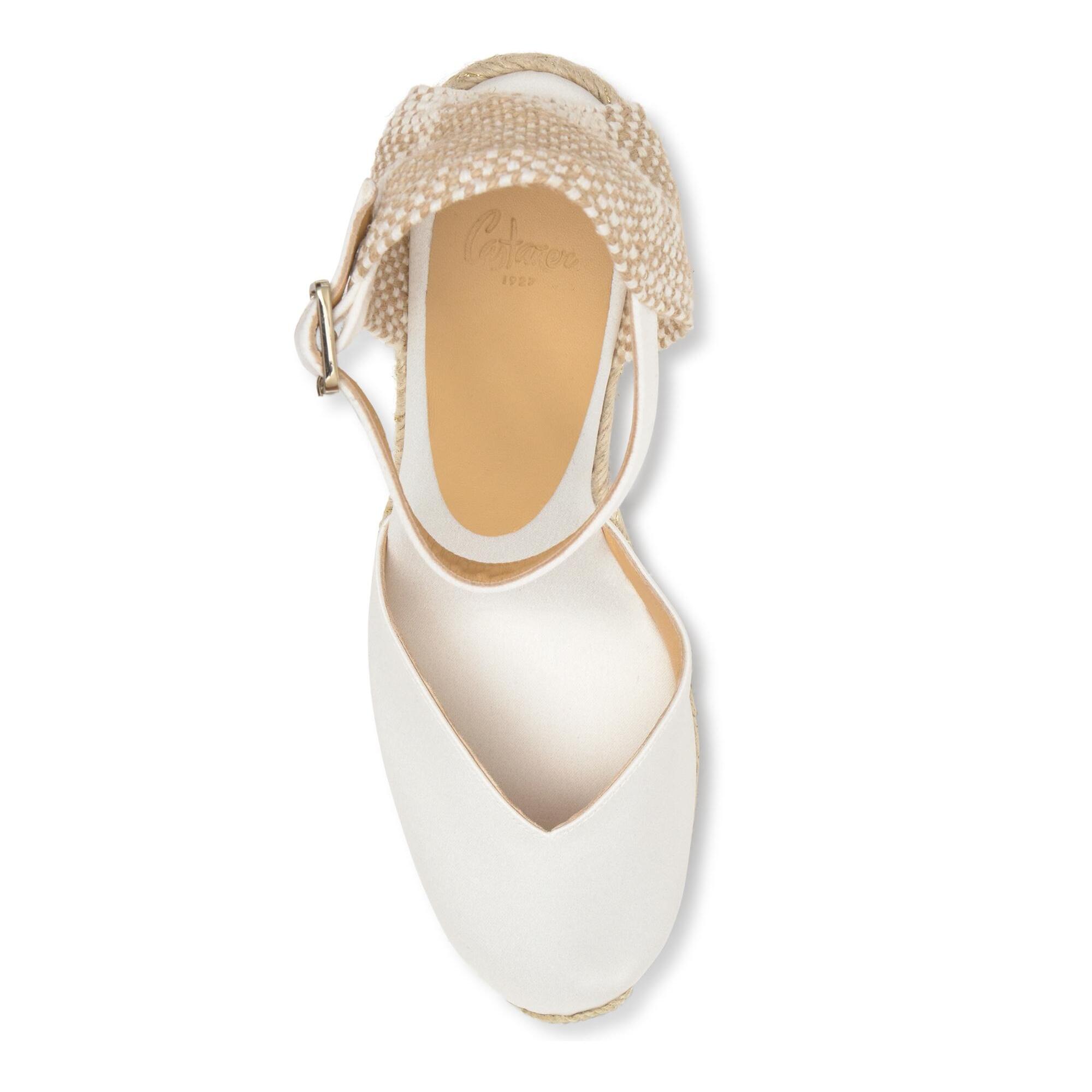 Alpargata Chiarita cuña de yute en raso con pulsera, doble plataforma y escote en V