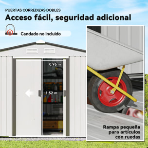 Caseta de Jardín Exterior, 5 m² 277x195x192 cm, Cobertizo de Jardín Exterior Metálico con 2 Puertas Correderas, Base Refuerzo (Suelo NO Incluido) y 4 Ventanas, Plata y Gris