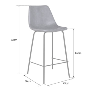 Lot de 2 tabourets de bar vintage LUCIEN gris foncé - Hauteur d'assise 65cm