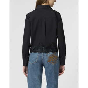 PHILIPP PLEIN Popeline Cropped Shirt Lace