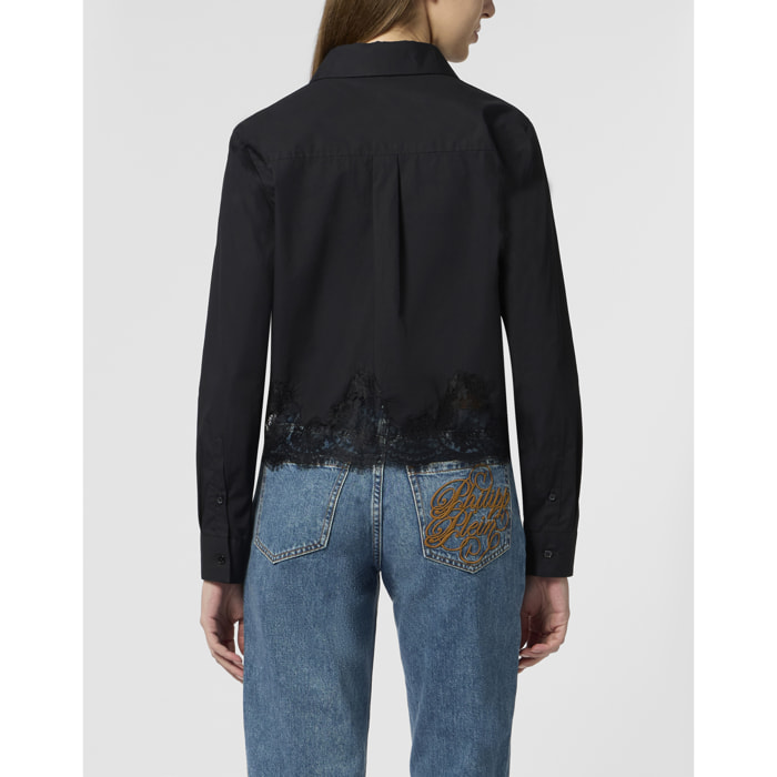 PHILIPP PLEIN Popeline Cropped Shirt Lace