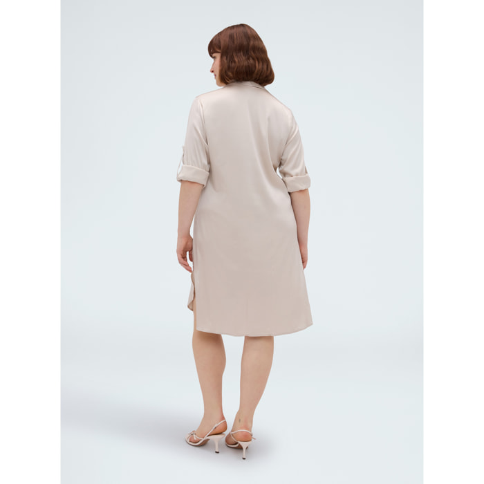 Fiorella Rubino - Vestido Power camisero en raso de viscosa - Beige