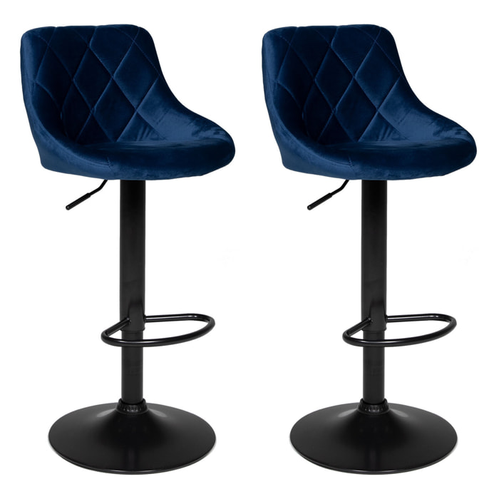 Lot de 2 tabourets de bar en velours bleu ROBIN