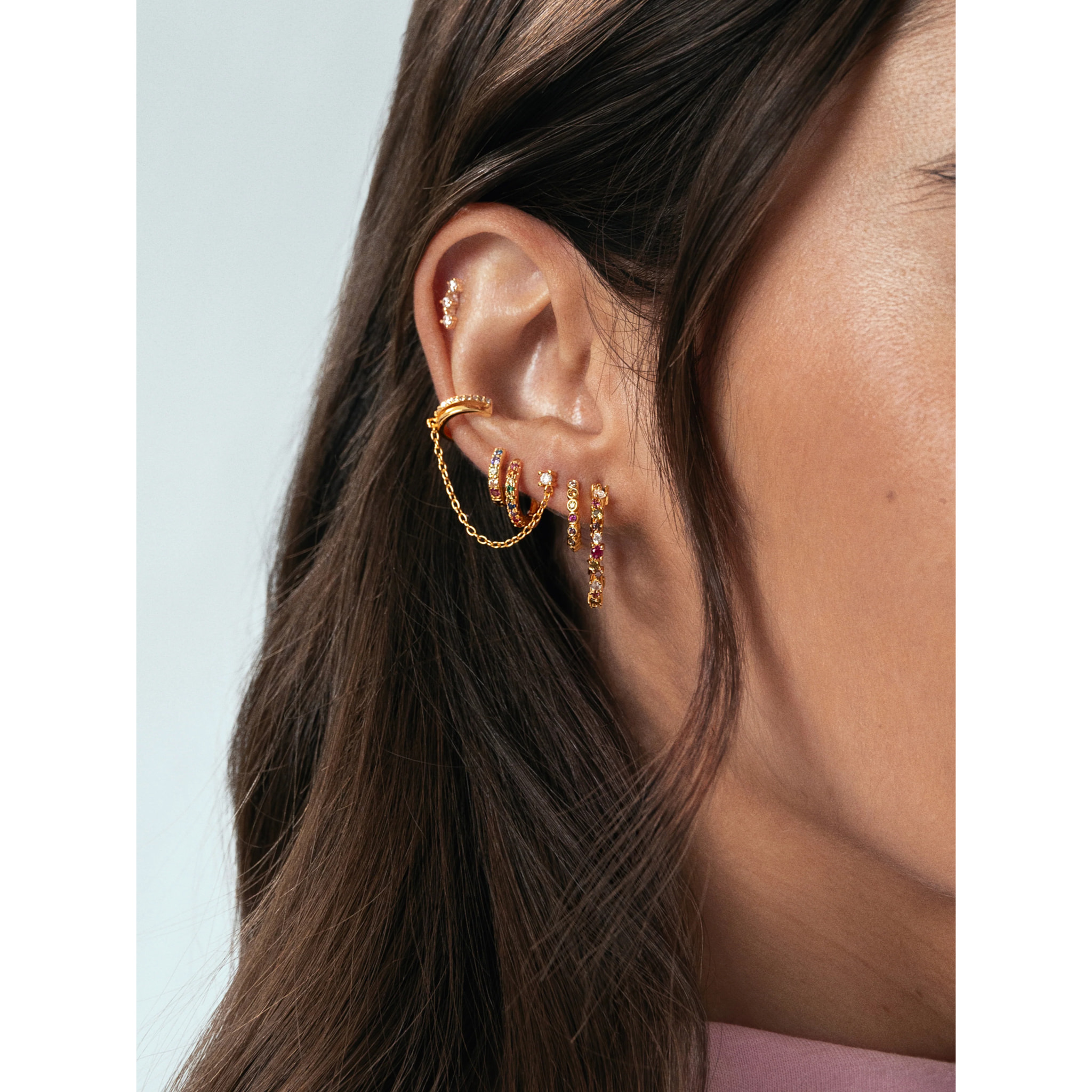 Orecchino Singolo Triple Spark Argento Placcato Oro