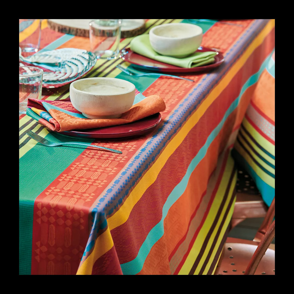 Nappe pur coton enduit motif jacquard multicolore Mille arizona pampa