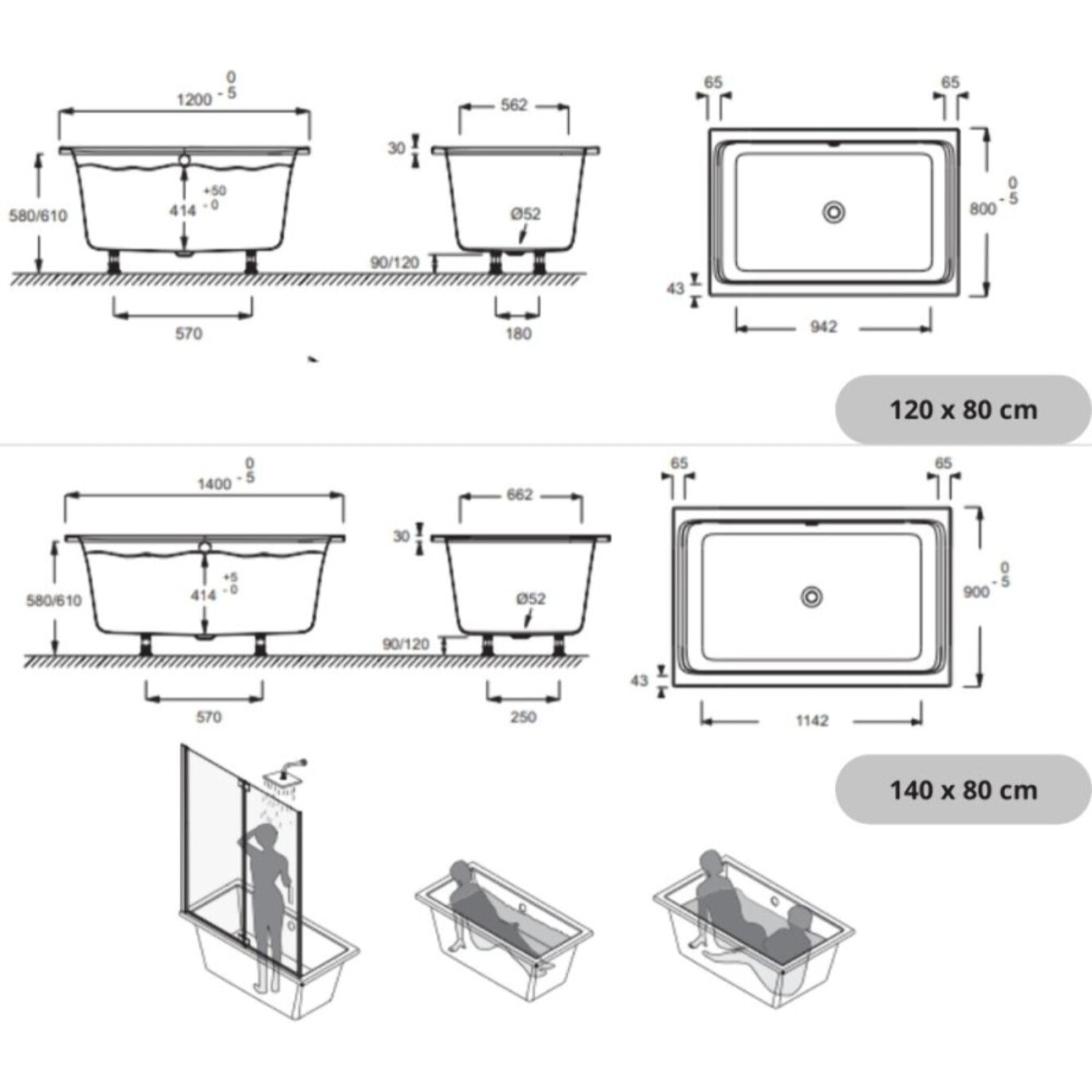 Baignoire bain douche Capsule