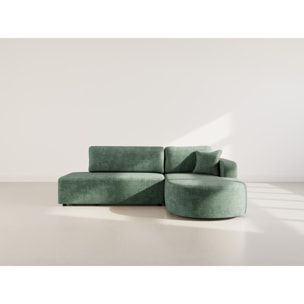 Miro - Canapé d'angle droit 4 places convertible avec coffre en velours texturé - Vert