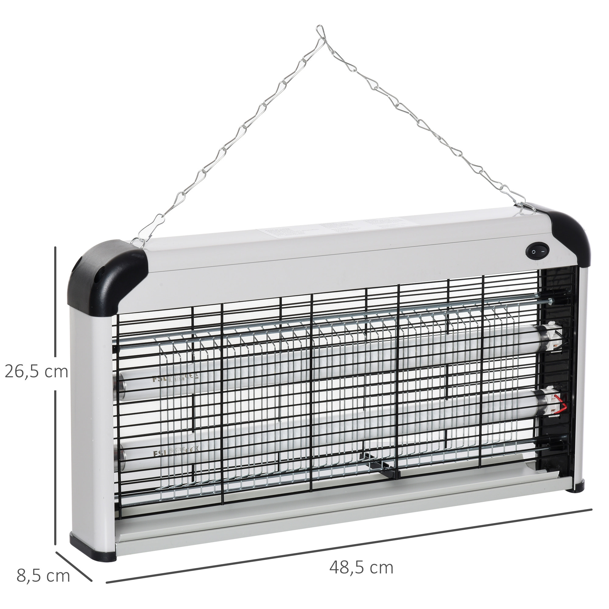 Outsunny Lámpara Antimosquitos Eléctrico 30W Mata Moscas Eléctrico Interior con Luz UV Efecto 60 m² para Jardín Terraza Patio 48,5x8,5x26,5 cm Plata