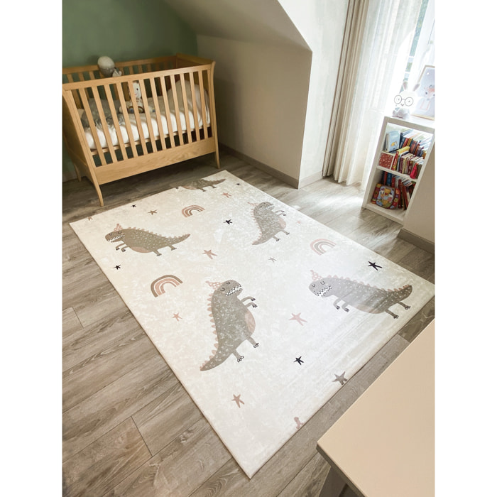 HAPPY - Tapis dinosaure vert pour chambre enfant et bébé