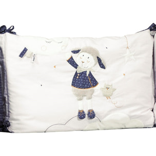 Tour de lit bébé déhoussable 180x40cm en coton blanc