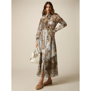 Oltre - Vestito chemisier lungo fantasia - Marrone