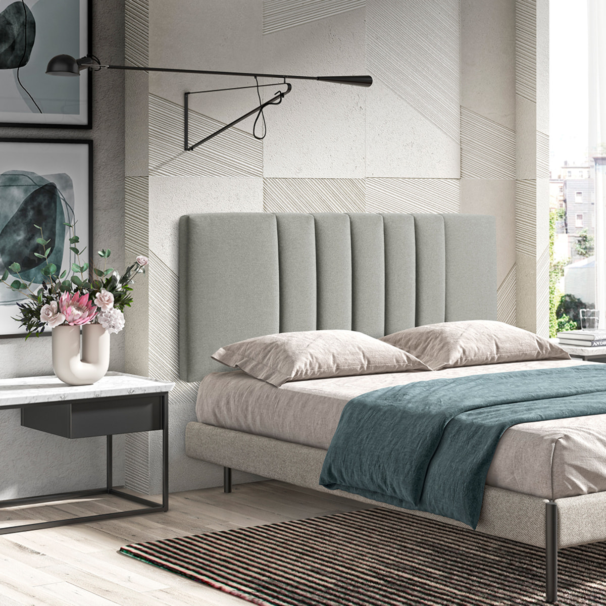 Cabecero – Tapizado en tejido con costuras decorativas