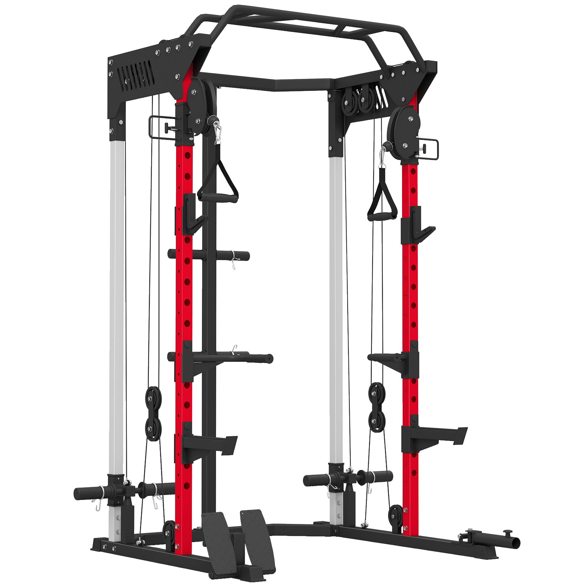 Station de musculation - power rack 900kg double poulie réglable 19 niveaux - acier - 168x128x215cm -noir