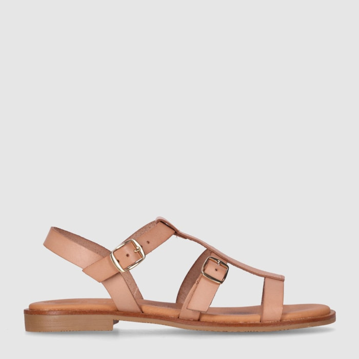 Sandalias de Piel - Beig - Tacón: Bajo