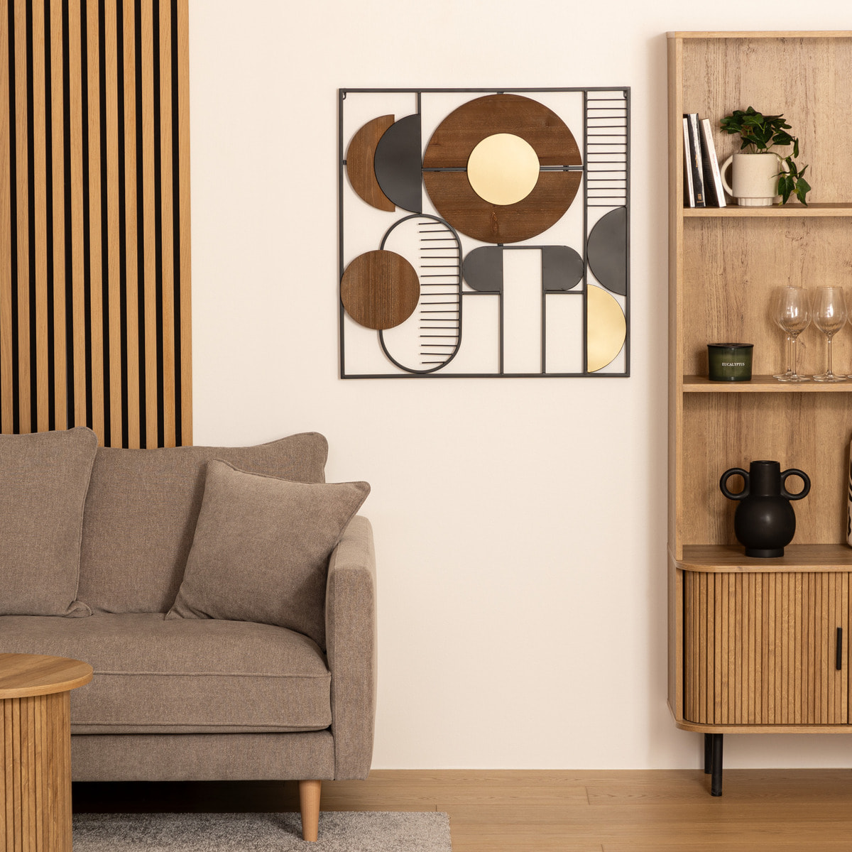 Déco murale "Aenor" - métal et bois - 70x70 cm