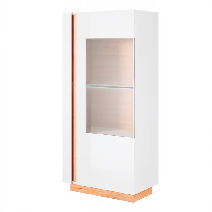 Credenza Con Vetrina Moderna Mobile contenitore Con Ripiani Interni In Truciolare Melaminico Ideale Per Soggiorno  72 x 40 x 154 cm Bianco E Rovere